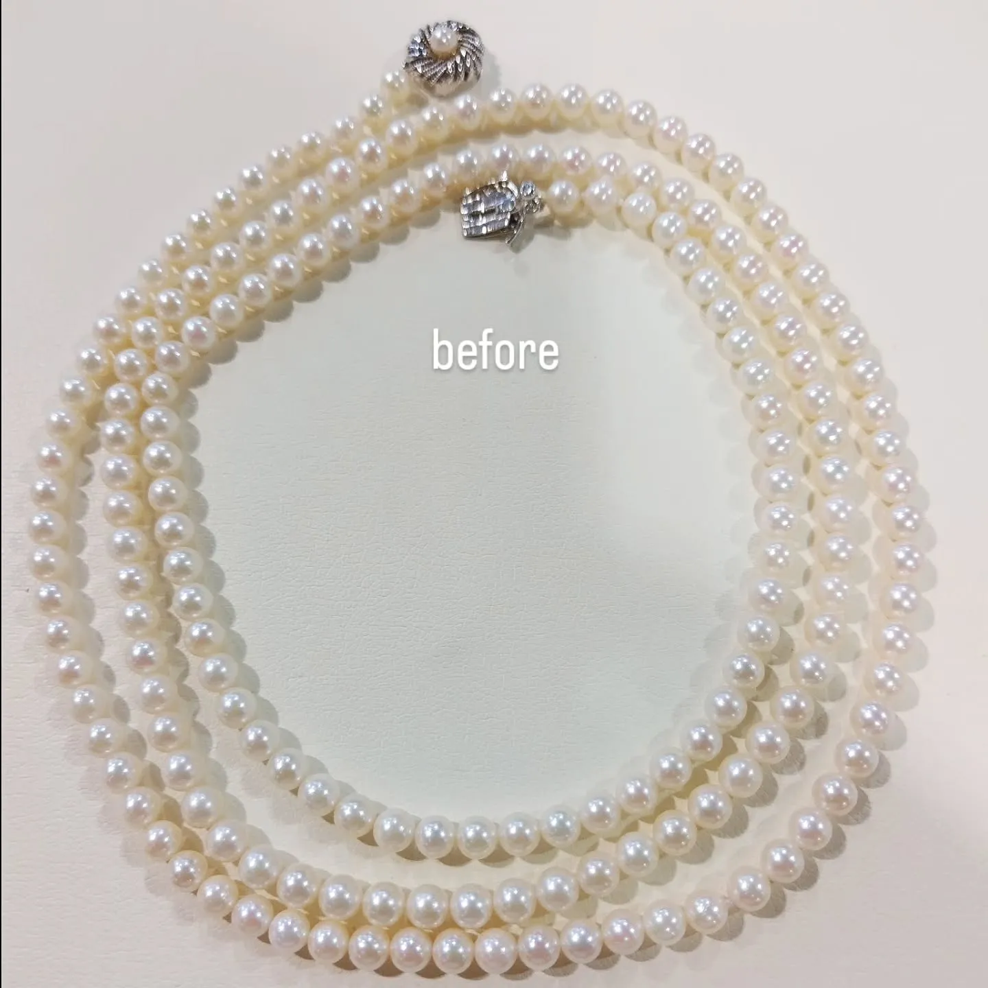 パールネックレスの糸替え、金具交換